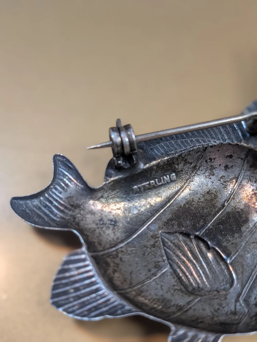 Vintage Sterling Silver Tropical Fish Brooch Pin